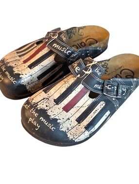 Calceo Piano Print Slip On Clog Style Birk Vibes Buckel Sandal EU 39 US 8.5-9